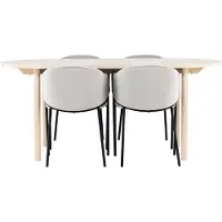 Ebuy24 Andy eethoek tafel 90x180cm en 4 velours stoelen met armleuningen whitewash.
