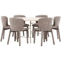 Ebuy24 Copenhagen eethoek tafel Ø140cm en 6 stoelen whitewash, bruin.