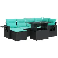 vidaXL 7-delige tuinbankset met kussens, zwart polyrotan en acacia