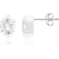 Cavill - Zilveren Oorbellen - 925 Sterling Zilver met Palladium - Witte Ovale Kunziet 1,887 ct - Elegante Handgemaakte Dames Oorknopjes