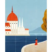 IXXI Autumn in Budapest, Henry Rivers - 80 x 100 cm - Grote wanddecoratie en posters - Vintage, Illustraties, Minimalisme, Kleurrijk, Grafisch
