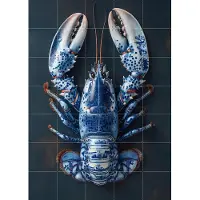 IXXI Delfts Blauwe kreeft - Zwart, Margriet Hulsker - 100 x 140 cm - Gratis ophangtool - Grote wanddecoratie en posters - Illustraties, Keuken