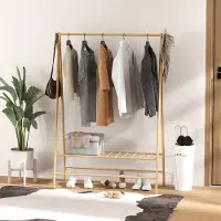 MODFU Kledingrek 116x43,5x160 cm van bamboe, vrijstaand met schoenenrek en haken