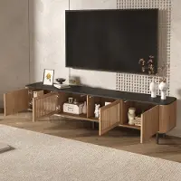 OKWISH Tv Meubel - Met Rasterdeuren En Veel Opbergruimte - Voor Woonkamer En Werkkamer - Eikenlook Zwart - 190x35x45 cm