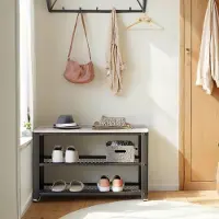 Songmics Schoenenbank – Staal – Rustiek bruin en zwart – 2 planken voor het organiseren van schoenen in de hal