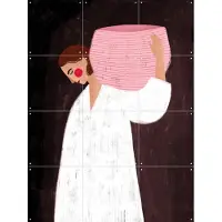 IXXI The Woman with the Pink Basket, Bea Müller & Various - 60 x 80 cm - Gratis ophangtool - Grote wanddecoratie en posters - Speels, Abstract