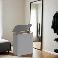 Songmics Grote wasmand – Oxford-stof – Inktzwart – 3 vakken met deksel en uitneembare mesh-voering