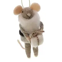 MEA Muis met jas en cadeau 5x11x14cm