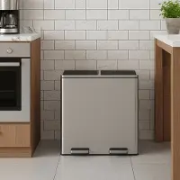 Songmics Pedaalprullenbak – Roestvrij staal – Zilver – Dubbel compartiment met soft-close systeem en plastic binnenemmers