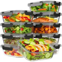 Kitchenbrothers Meal Prep Bakjes - Glazen Vershoudbakjes - Luchtdicht - BPA en PFAS Vrij - 1L - Glas - 10 Stuks