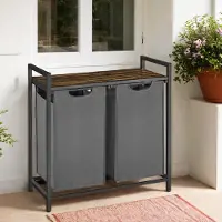 Songmics Wasmand – Stof – Bruin en grijs – 2 vakken met uitneembare zakken en plank, 2 x 46 L