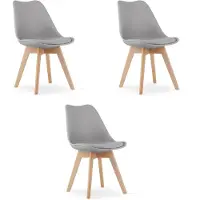 Leobert Set van 3 Stoelen MARK – Grijs, Beukenhouten Poten, Kunststof Zitting met Kunstlederen Kussen, Strak Design, Ergonomisch, Geschikt voor Keuken, Eetkamer, Kantine en Werkruimte, Max. 120 kg