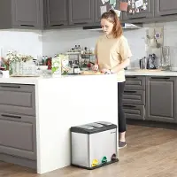 Bobbel Home - Grijze Prullenbak - Metalen Pedaalemmer - 3 Scheidingsvakken - 24 Liter - Staal
