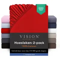 Vision Home Vision - Hoeslaken - 100% katoen - 90 x 200cm verpakt per 2 stuks - Geschikt voor boxspring matras: ruime hoek van 30cm - Rood - Oekotex gecertificeerd
