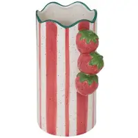 Atmosphera - Keramieken Vaas Fruity Multicolor - 23.5 cm Gestreept - Waterdicht - Aardbei - Strawberry - Vase