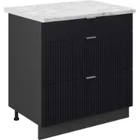 Vicco Keukenonderkast Fame-Line Zwart gestreept 80 cm met 3 laden, WB Marmer, Model 50891