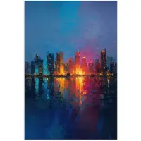 PosterMonkey Poster 120x180 cm - Skyline - Penseelstreken - Donkerblauw - Lichtgevend - Posters - Kamer decoratie - Wanddecoratie woonkamer - Muurdecoratie slaapkamer XXL