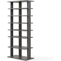KOMFOTTEU Schoenenrek smal en hoog, schoenenkast rek hout 8 niveaus, schoenenstandaard schoenenrek verticaal, schoenenorganizer ruimtebesparend, houten rek staand rek opbergrek hoekrek