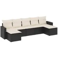 vidaXL 7-delige Loungeset met kussens poly rattan zwart