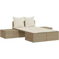 vidaXL Ligbed 2-persoons met kussens poly rattan beige