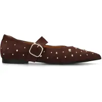 Manfield Bordeaux rode suède loafers met goudkleurige studs | Maat 38