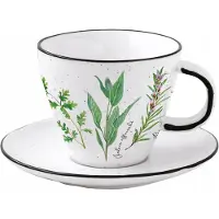 Boho Elegante Mok 250ml met Schotel - Retro Kruiden Design
