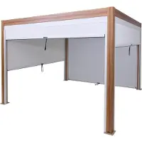 Mendler Pergola -L46 met zijwand, lamellenpaviljoen Rollo, 10 cm aluminium frame, stormbestendig 3x3 m ~ frame houtlook, wit