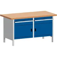Bott box-type werkbank, koper beukenhout, staal, B 1500 x D 750 x H 840 mm, gentiaanblauw/lichtgrijs