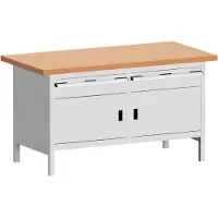 Bott box-type werkbank, koper beuken werkblad, stalen frame, B 1500 x D 750 x H 840 mm, lichtgrijs/lichtgrijs