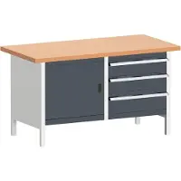 Bott Werkbank box-type KW-1578-2.3, 3 gesloten laden, vleugeldeur, werkblad koper beuken, 1500 x 750 x 840 mm, antraciet/lichtgrijs
