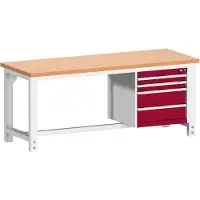 Bott cubio werkbank, koper beukenhout, B 2000 x D 750 x H 740-1140 mm, 1200 kg, paars RAL 3004/lichtgrijs RAL 7035