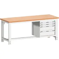 Bott cubio werkbank, koper beukenhout, B 2000 x D 750 x H 740-1140 mm, 1200 kg, lichtgrijs RAL 7035