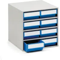 Treston onderdelenkastje 0840, 8 schuifladen, d 400 mm, blauw