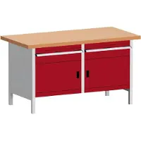 Bott box-type werkbank, stalen frame, rood beuken werkblad, B 1500 x D 750 x H 840 mm, paars/lichtgrijs