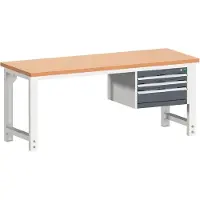 Bott cubio werkbank, handmatig in hoogte verstelbaar, werkblad koper beuken 40 mm, stalen frame, B 2000 x D 750 x H 740-1140 mm, antracietgrijs/lichtgrijs