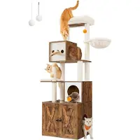 Hoppa! - Krabpaal - Kattenkrabpaal met Kattenbak - Vintage Bruin - 68 x 60 x 24,5 cm