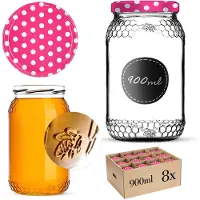 Kadax Glazen pot Lierde 900ml 82mm 8 stuks + deksels "Roze erwten"