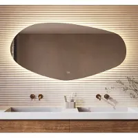 Schaere Organische badkamerspiegel met indirecte verlichting, verwarming, instelbare lichtkleur en dimfunctie 160x80 cm