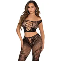 Leg avenue – Off-Shoulder Crop Top & Legging Set – Zwart