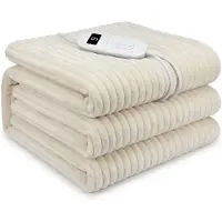 Silvergear Elektrische Deken 160x120 cm - 9 Warmtestanden - Instelbare Timer - Fleece Warmtedeken Elektrisch - Electrische Deken 1 Persoons - Bovendeken - Creme -