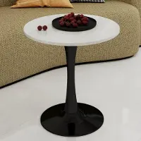 OKWISH Salontafel Rond - Minimalistisch Design - Voor Woonkamer Eethoek Lounge - Kunstmarmer Zwart Wit - 70 Cm