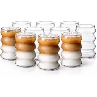 Glozini Wavy Bubbelglazen - 530ml - Set van 8 - Geribbelde Glazen - Bubble Glas - Esthetische Cocktailglazen