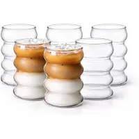 Glozini Wavy Bubbelglazen - 360ml - Set van 6 - Geribbelde Glazen - Bubble Glas - Esthetische Cocktailglazen