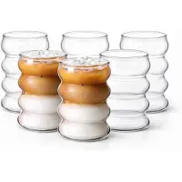 Glozini Wavy Bubbelglazen - 530ml - Set van 6 - Geribbelde Glazen - Bubble Glas - Esthetische Cocktailglazen
