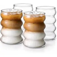 Glozini Wavy Bubbelglazen - 360ml - Set van 4 - Geribbelde Glazen - Bubble Glas - Esthetische Cocktailglazen