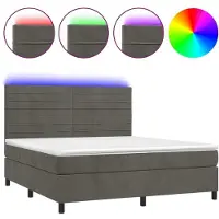 vidaXL Boxspringbed met matras en LED-verlichting, donkergrijs, 160x200 cm, fluweel