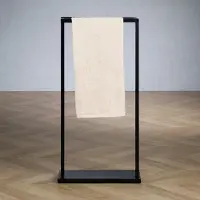 Idimex Handdoekrek LUDO met 3 stangen zwart - handdoekrek zonder boren, ruimtebesparend metalen handdoekrek vrijstaand, klassiek ontwerp - afbeelding boven