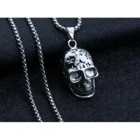 Yehwang doodshoofd ketting zilverkleur - luxe necklace with skull - 60cm - schedel -stoer cadeau - man vrouw