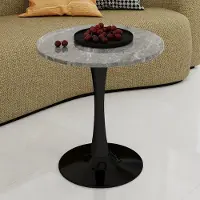 OKWISH Salontafel Rond - Minimalistisch Ontwerp - Voor Woonkamer Eethoek Of Lounge - Kunstmarmer Zwart Grijs - 70 Cm