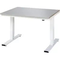 RAU werktafel Adlatus, elektrisch in hoogte verstelbaar, 25 mm MDF-plaat met roestvrijstalen coating, tot 300 kg, B 1250 x D 1000 x H 720-1120 mm, zilver/lichtgrijs